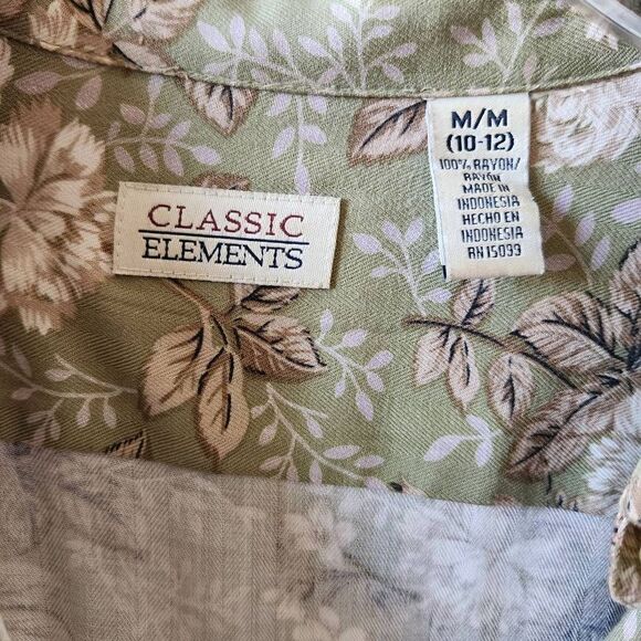 Classic Elements women's M 8-10 vintage green sage floral button up long sleeve - Picture 3 of 4